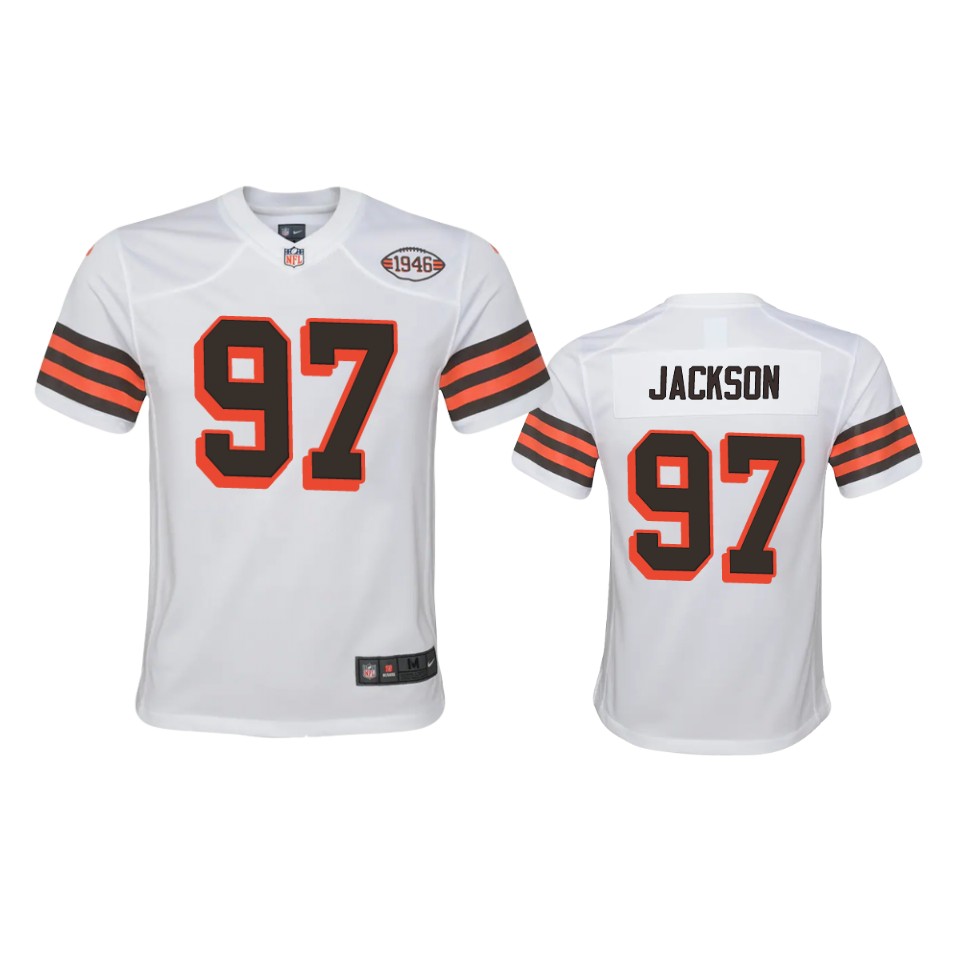 Youth Browns #97 Malik Jackson Nike 1946 Collection Alternate Game Limited NFL Jersey - White Youth Browns #97 Malik Jackson Nike 1946 Collection Alternate Game Limited NFL Jersey - White