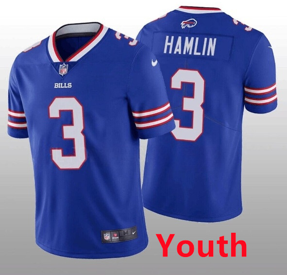Youth Buffalo Bills #3 Damar Hamlin Blue Vapor Untouchable Limited Stitched Jersey Youth Buffalo Bills #3 Damar Hamlin Blue Vapor Untouchable Limited Stitched Jersey