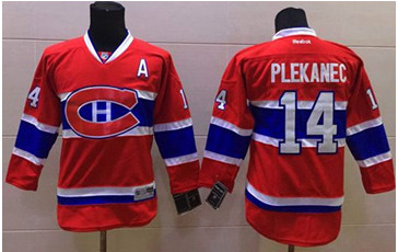 Youth Canadiens #14 Tomas Plekanec Red Stitched NHL Jersey
