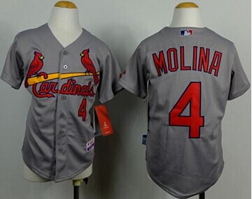 Youth Cardinals #4 Yadier Molina Grey Cool Base Baseball Jersey Youth Cardinals #4 Yadier Molina Grey Cool Base Baseball Jersey