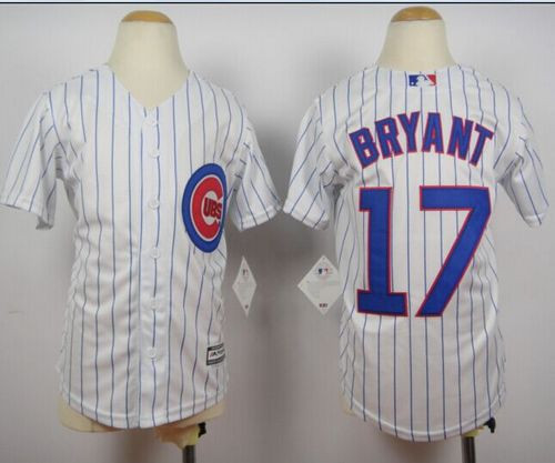 Youth Chicago Cubs #17 Kris Bryant White(Blue Strip) Cool Base Stitched Baseball Jersey Youth Chicago Cubs #17 Kris Bryant White(Blue Strip) Cool Base Stitched Baseball Jersey