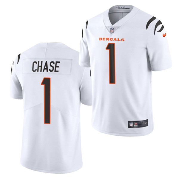 Youth Cincinnati Bengals #1 Ja'Marr Chase White Vapor Untouchable Limited Stitched Jersey Youth Cincinnati Bengals #1 Ja'Marr Chase White Vapor Untouchable Limited Stitched Jersey