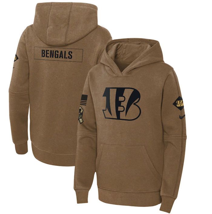 Youth Cincinnati Bengals 2023 Brown Salute To Service Pullover Hoodie Youth Cincinnati Bengals 2023 Brown Salute To Service Pullover Hoodie
