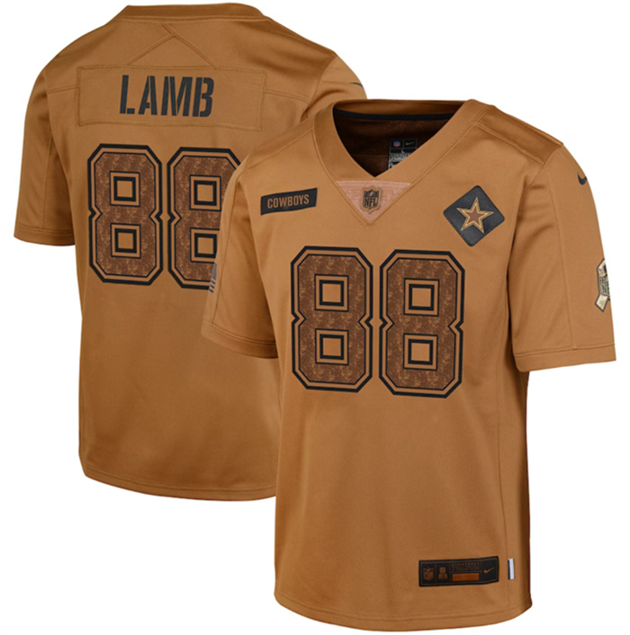 Youth Dallas Cowboys #88 CeeDee Lamb 2023 Brown Salute To Service Limited Stitched Football Jersey Youth Dallas Cowboys #88 CeeDee Lamb 2023 Brown Salute To Service Limited Stitched Football Jersey