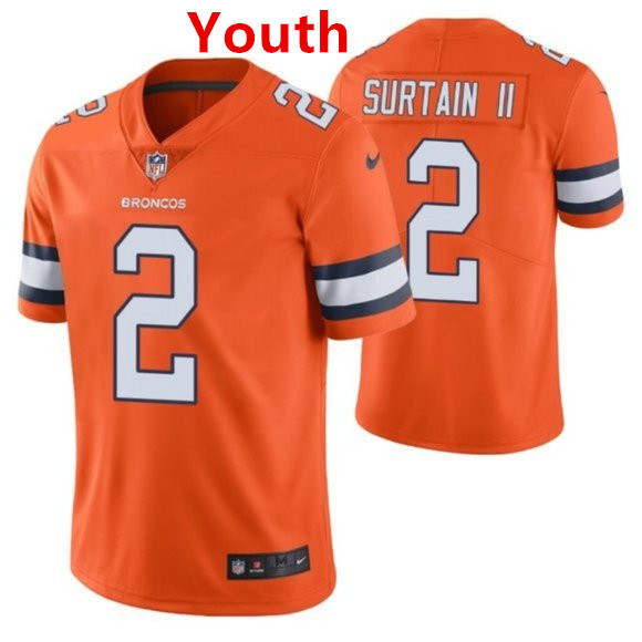 Youth Denver Broncos #2 Patrick Surtain II color rush jersey Youth Denver Broncos #2 Patrick Surtain II color rush jersey