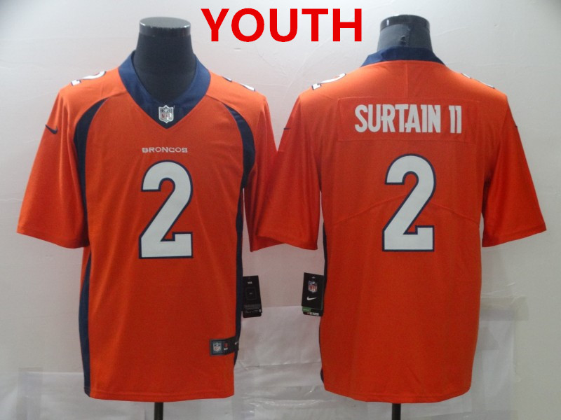 Youth Denver Broncos #2 Surtain II Orange Nike Vapor Untouchable Limited 2021 NFL Jersey Youth Denver Broncos #2 Surtain II Orange Nike Vapor Untouchable Limited 2021 NFL Jersey