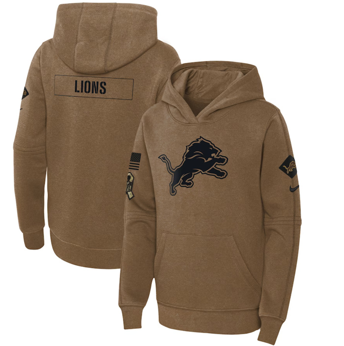Youth Detroit Lions 2023 Brown Salute To Service Pullover Hoodie Youth Detroit Lions 2023 Brown Salute To Service Pullover Hoodie