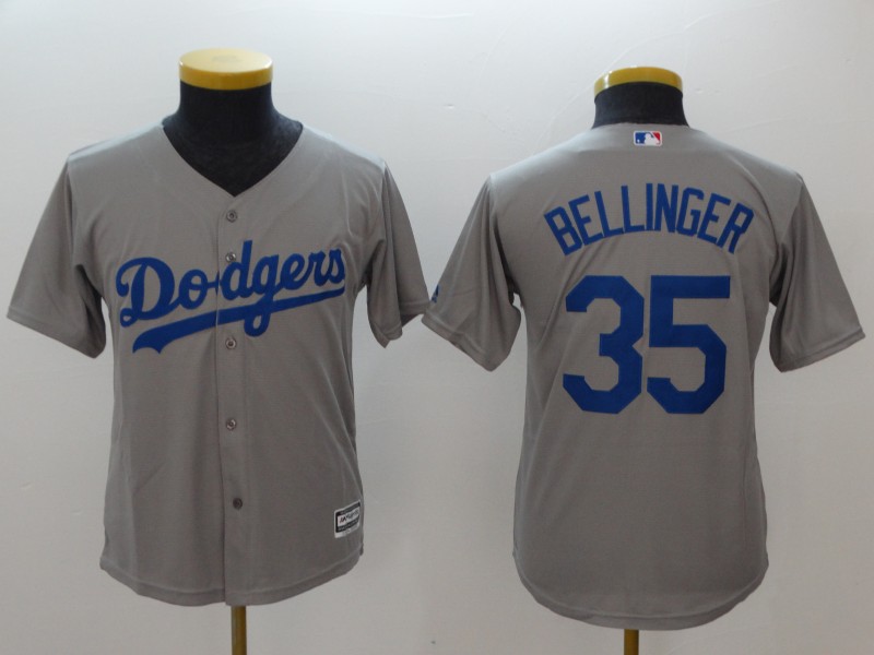 Youth Dodgers 35 Cody Bellinger Gray Youth Cool Base Jersey