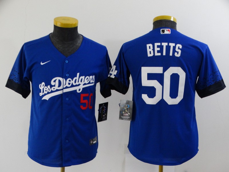 Youth Dodgers 50 Mookie Betts Royal Youth 2021 City Connect Cool Base Jersey Youth Dodgers 50 Mookie Betts Royal Youth 2021 City Connect Cool Base Jersey