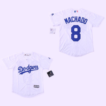 Youth Dodgers 8 Manny Machado White Youth Cool Base Jersey