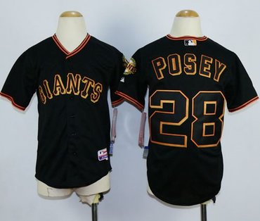 Youth Giants #28 Buster Posey Black Stitched MLB Jersey