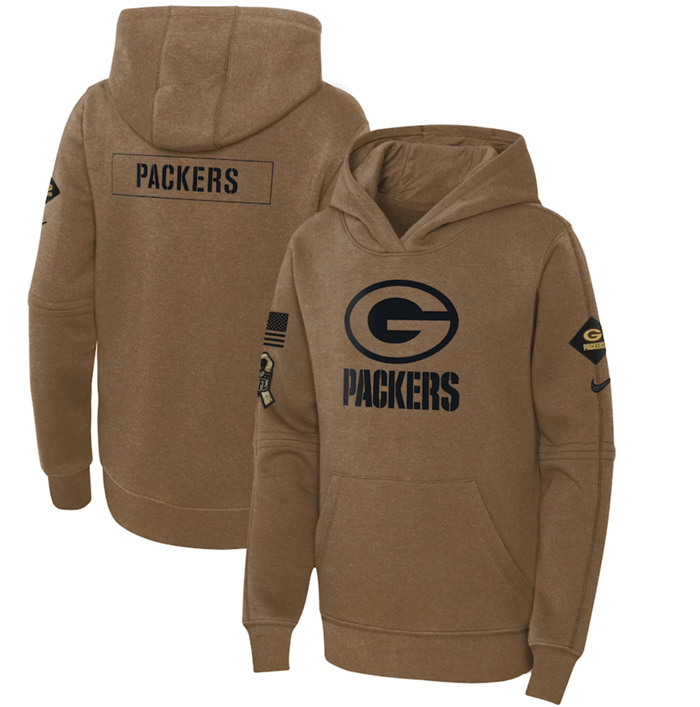 Youth Green Bay Packers 2023 Brown Salute To Service Pullover Hoodie Youth Green Bay Packers 2023 Brown Salute To Service Pullover Hoodie