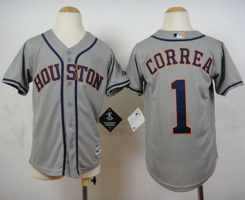 Youth Houston Astros #1 Carlos Correa Grey Cool Base Stitched Baseball Jersey Youth Houston Astros #1 Carlos Correa Grey Cool Base Stitched Baseball Jersey