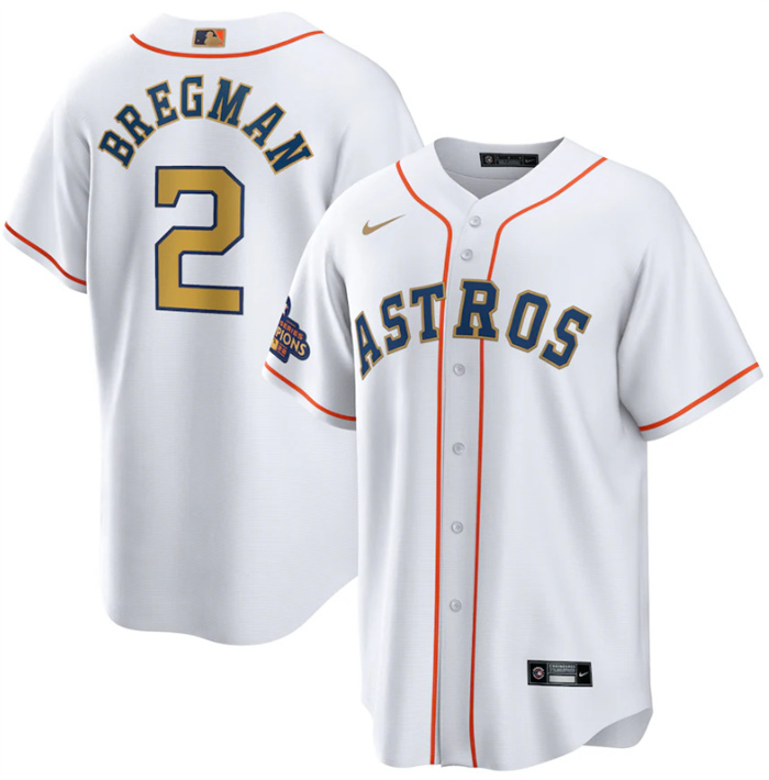 Youth Houston Astros #2 Alex Bregman White 2023 Gold Collection With World Serise Champions Patch Stitched Baseball Jersey Youth Houston Astros #2 Alex Bregman White 2023 Gold Collection With World Serise Champions Patch Stitched Baseball Jersey