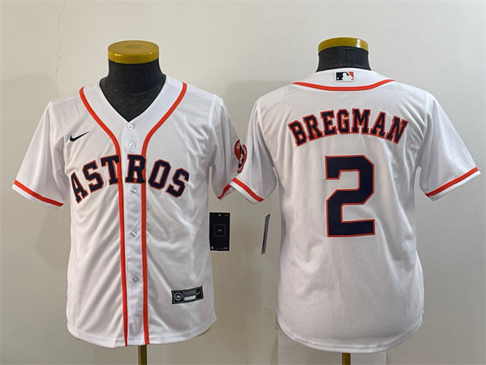 Youth Houston Astros #2 Alex Bregman White With Patch Cool Base Stitched Jerseys Youth Houston Astros #2 Alex Bregman White With Patch Cool Base Stitched Jerseys