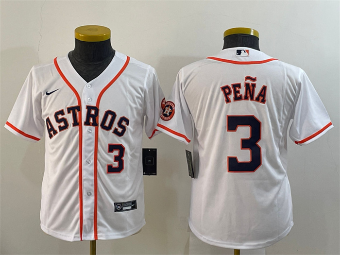 Youth Houston Astros #3 Jeremy Pe?a White With Patch Cool Base Stitched JerseyS Youth Houston Astros #3 Jeremy Pe?a White With Patch Cool Base Stitched JerseyS