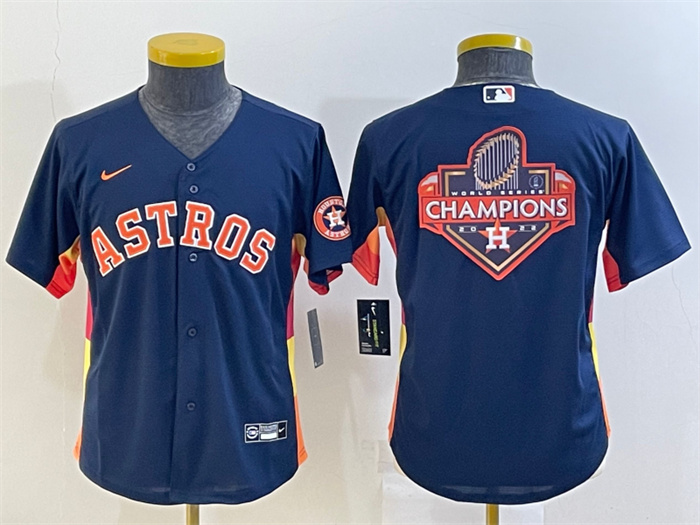 Youth Houston Astros Navy 2022 World Series Champions Team Big Logo With Patch Cool Base Stitched Jersey Youth Houston Astros Navy 2022 World Series Champions Team Big Logo With Patch Cool Base Stitched Jersey