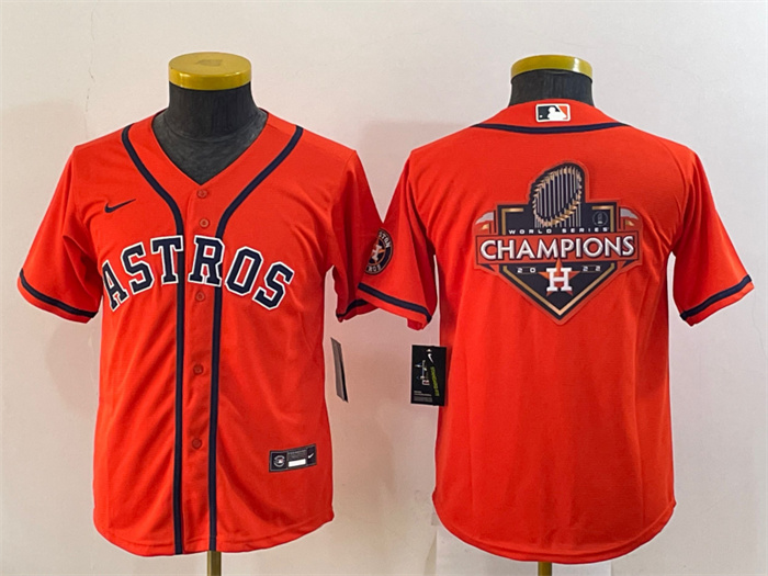 Youth Houston Astros Orange 2022 World Series Champions Team Big Logo With Patch Cool Base Stitched Jersey Youth Houston Astros Orange 2022 World Series Champions Team Big Logo With Patch Cool Base Stitched Jersey