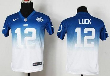 Youth Indianapolis Colts #12 Andrew Luck Blue-White With 30TH Seasons Patch Drift Fashion II Elite NFL Jerseys