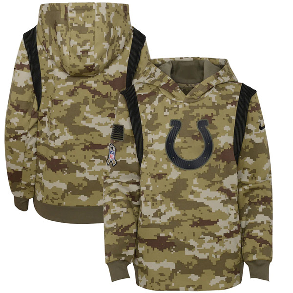 Youth Indianapolis Colts 2021 Camo Salute To Service Therma Performance Pullover Hoodie Youth Indianapolis Colts 2021 Camo Salute To Service Therma Performance Pullover Hoodie