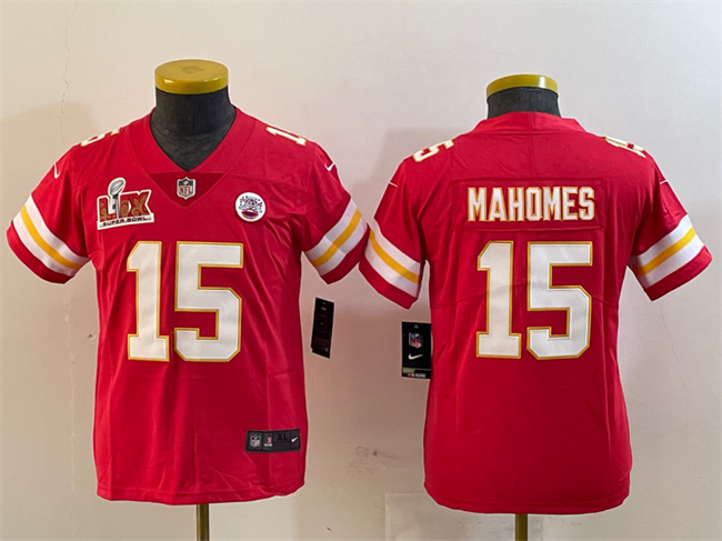 Youth Kansas City Chiefs #15 Patrick Mahomes Red 2025 Super Bowl LIX Patch Vapor Untouchable Limited Stitched Football Jersey Youth Kansas City Chiefs #15 Patrick Mahomes Red 2025 Super Bowl LIX Patch Vapor Untouchable Limited Stitched Football Jersey