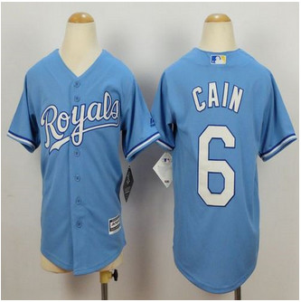 Youth Kansas City Royals #6 Lorenzo Cain Blue Cool Base Alternate 1 Stitched Baseball Jersey