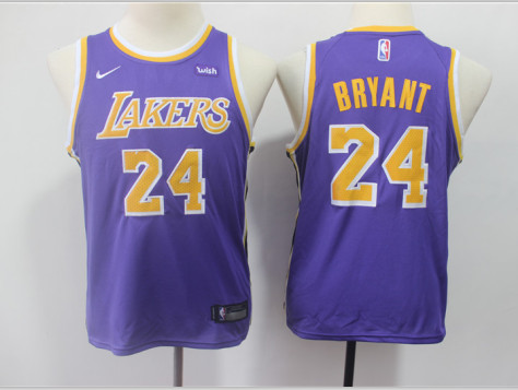 Youth Lakers 24 Kobe Bryant Purple 2018-19 Youth Nike Swingman Jersey Youth Lakers 24 Kobe Bryant Purple 2018-19 Youth Nike Swingman Jersey