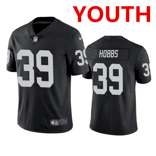 Youth Las Vegas Raiders #39 Nate Hobbs Black Vapor Limited Jersey Youth Las Vegas Raiders #39 Nate Hobbs Black Vapor Limited Jersey