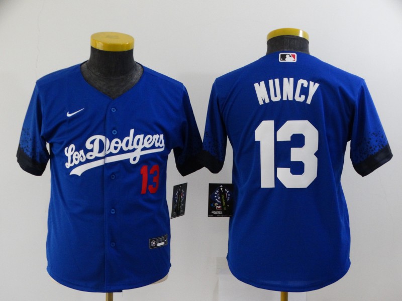 Youth Los Angeles Dodgers #13 Max Muncy Blue 2021 City Connect Number Cool Base Stitched Jersey Youth Los Angeles Dodgers #13 Max Muncy Blue 2021 City Connect Number Cool Base Stitched Jersey