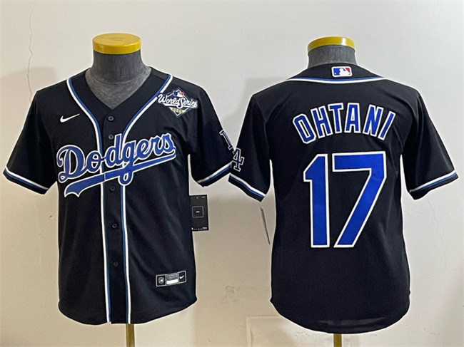 Youth Los Angeles Dodgers #17 Shohei Ohtani Black Fashion 2025 World Series Cool Base Stitched Baseball Jersey Youth Los Angeles Dodgers #17 Shohei Ohtani Black Fashion 2025 World Series Cool Base Stitched Baseball Jersey