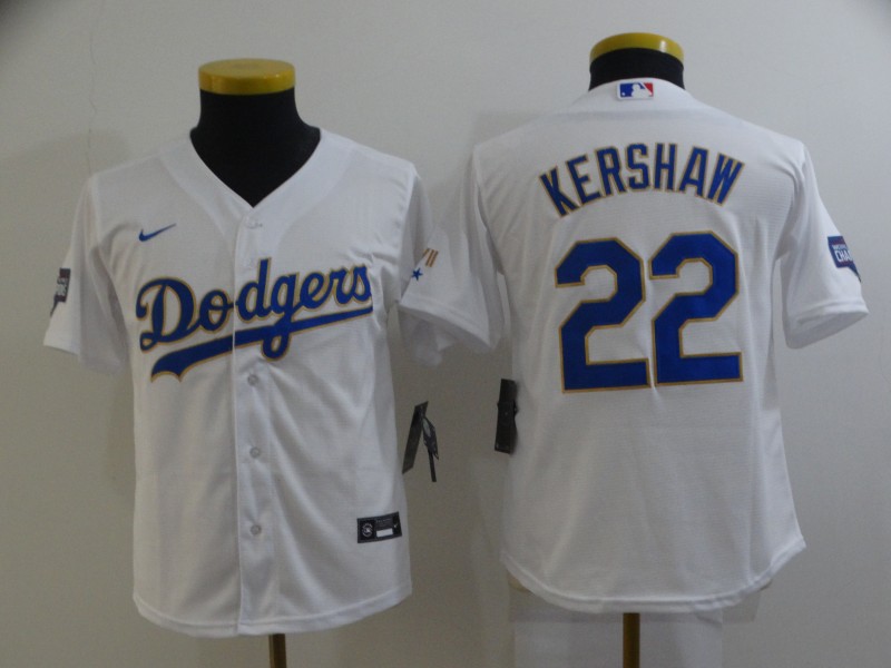 Youth Los Angeles Dodgers #22 Clayton Kershaw Nike White Gold 2021 Gold Program Player Jersey Youth Los Angeles Dodgers #22 Clayton Kershaw Nike White Gold 2021 Gold Program Player Jersey