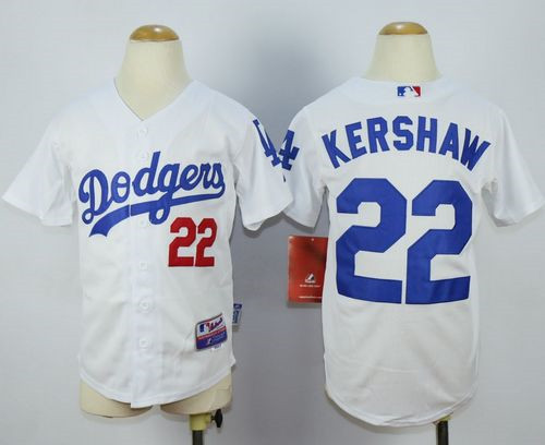 Youth Los Angeles Dodgers #22 Clayton Kershaw White Cool Base Stitched Baseball Jersey