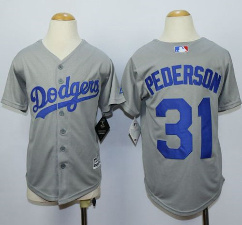 Youth Los Angeles Dodgers #31 Joc Pederson Grey Cool Base Stitched MLB Jersey