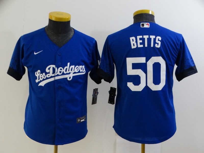 Youth Los Angeles Dodgers #50 Mookie Betts Blue 2021 City Connect Cool Base Stitched Jersey Youth Los Angeles Dodgers #50 Mookie Betts Blue 2021 City Connect Cool Base Stitched Jersey
