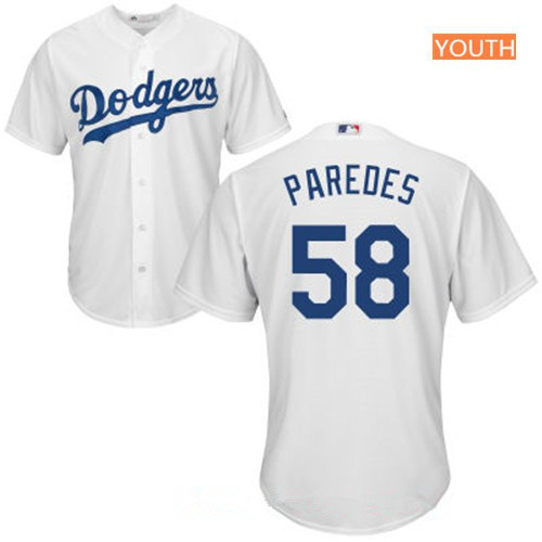 Youth Los Angeles Dodgers #58 Edward Paredes White Home Stitched MLB Majestic Cool Base Jersey 