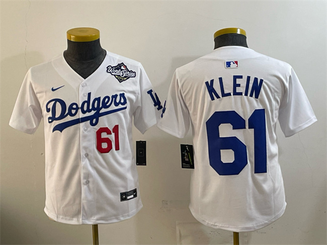 Youth Los Angeles Dodgers #61 Will Klein White 2025 World Series Home Limited Stitched Baseball Jersey Youth Los Angeles Dodgers #61 Will Klein White 2025 World Series Home Limited Stitched Baseball Jersey