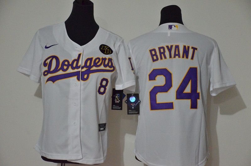 Youth Los Angeles Dodgers #8 #24 Kobe Bryant Youth Nike White Purple No. Cool Base 2020 KB Patch MLB Jersey