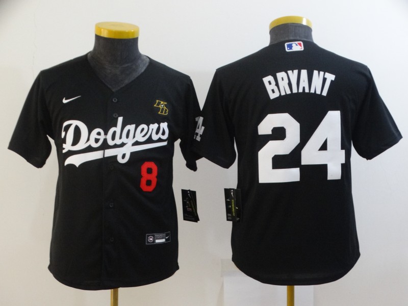 Youth Los Angeles Dodgers Front #8 Back #24 Kobe Bryant With KB Patch Black Cool Base Stitched MLB Jersey Youth Los Angeles Dodgers Front #8 Back #24 Kobe Bryant With KB Patch Black Cool Base Stitched MLB Jersey