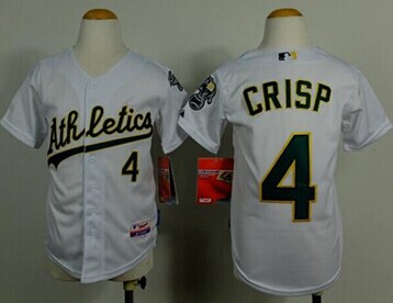 Youth MLB Athletics #4 Coco Crisp White Cool Base Baseball Jersey