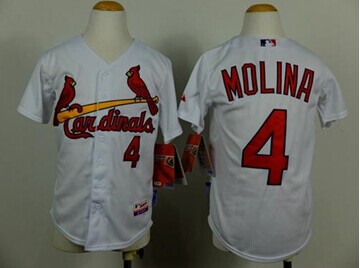 Youth MLB Cardinals #4 Yadier Molina White Cool Base Baseball Jersey