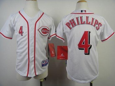 Youth MLB Cincinnati Reds #4 Brandon Phillips White Cool Base Baseball Jersey