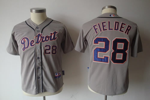 Youth MLB Detroit Tigers 28 Fielder Grey Jerseys Youth MLB Detroit Tigers 28 Fielder Grey Jerseys