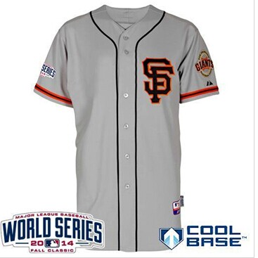 Youth MLB Giants Blank Grey Road 2 Cool Base W 2014 World Series Patch Baseball Jersey
