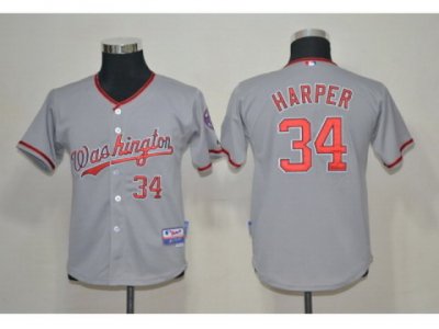 Youth MLB Jersey Washington Nationals #34 Harper Grey Jerseys
