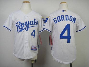 Youth MLB Kansas City Royals #4 Alex Gordon White Cool Base Stitched Jersey