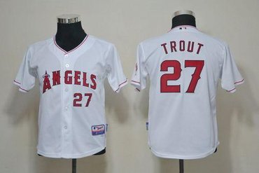 Youth MLB Los Angeles Angels #27 Mike Trout White Cool Base Baseball Jersey