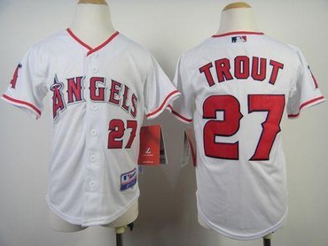 Youth MLB Los Angeles Angels #27 Mike Trout White Cool Base Baseball Jersey