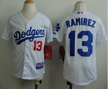 Youth MLB Los Angeles Dodgers #13 Hanley Ramirez White Cool Base Stitched Baseball Jersey