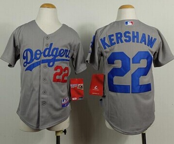 Youth MLB Los Angeles Dodgers #22 Clayton Kershaw Grey Cool Base Stitched Baseball Jersey