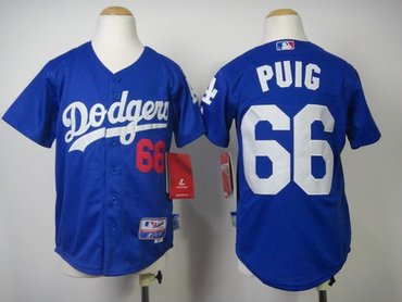 Youth MLB Los Angeles Dodgers #66 Yasiel Puig Blue Cool Base Stitched Jersey